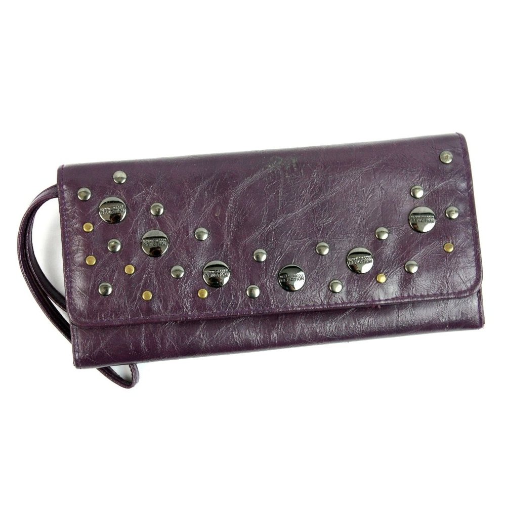 NEW Kenneth Cole Purple Metal Studded Faux Leather Envelope Wallet Wristlet NWT